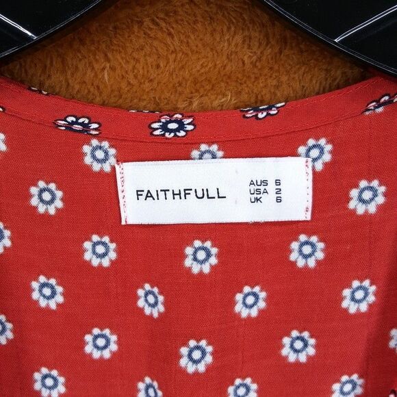 FAITHFULL THE BRAND Romper Womens Size 2 Red Floral Playsuit Belted Flowy CUSCO - Picture 3 of 10